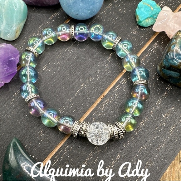 Mystic Aura Quartz silver chunky bracelet - Picture 1 of 3